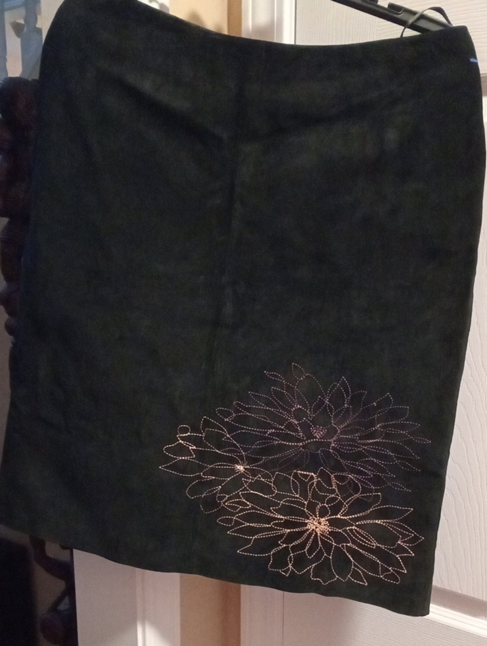 Alfani Black Leather Suede Embroidered Short Pencil Skirt NWT #402